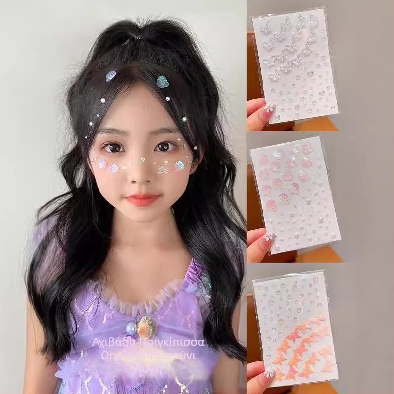 Αυτοκόλλητα προσώπου για παιδιά με μαργαριταρένιο φινίρισμα για μακιγιάζ σκηνής και χορευτικές εμφανίσεις