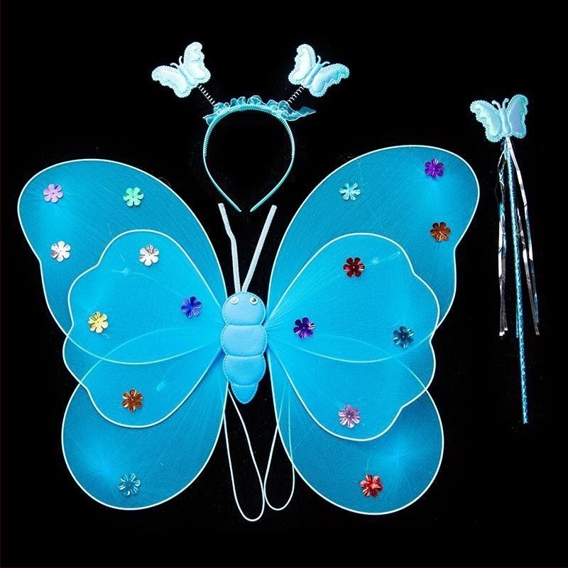 Σετ περούκα κοστούματος: αγγελικά και πεταλούδων φτερά, μαγικό ραβδί και φωτιζόμενο αξεσουάρ στην πλάτη για κοστούμι πριγκίπισσας (υφασμάτινο)