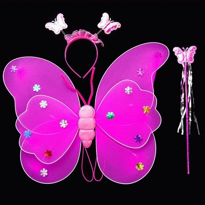 Σετ περούκα κοστούματος: αγγελικά και πεταλούδων φτερά, μαγικό ραβδί και φωτιζόμενο αξεσουάρ στην πλάτη για κοστούμι πριγκίπισσας (υφασμάτινο)