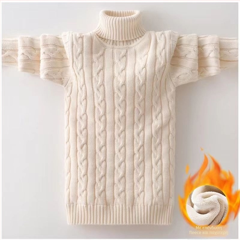 Παιδικός πλεκτός πουλόβερ, παχύς, διπλός γιακάς (πολυεστερική ίνα, μακριά μανίκια, για παιδιά 3-8 ετών)