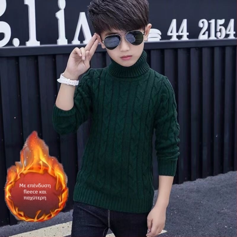 Παιδικός πλεκτός πουλόβερ, παχύς, διπλός γιακάς (πολυεστερική ίνα, μακριά μανίκια, για παιδιά 3-8 ετών)