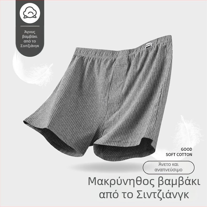 Ανδρικά βαμβακερά μποξέρ σε ρίγες, αναπνεύσιμη πλεκτή ύφανση, μεσαία ζώνη, 95–100% βαμβάκι, πυκνότητα υφάσματος 40
