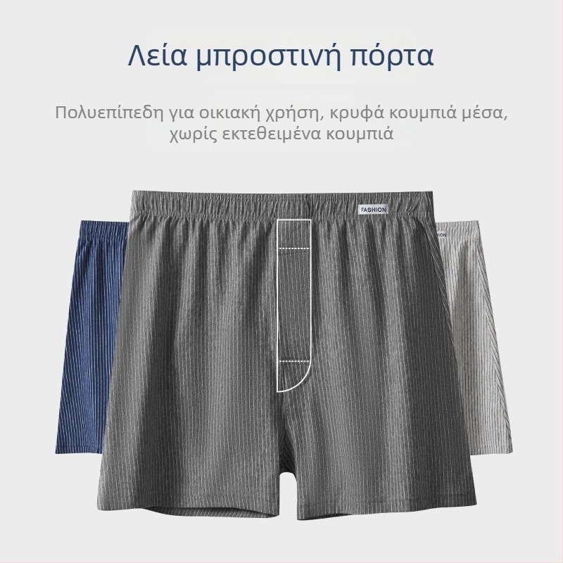 Ανδρικά βαμβακερά μποξέρ σε ρίγες, αναπνεύσιμη πλεκτή ύφανση, μεσαία ζώνη, 95–100% βαμβάκι, πυκνότητα υφάσματος 40