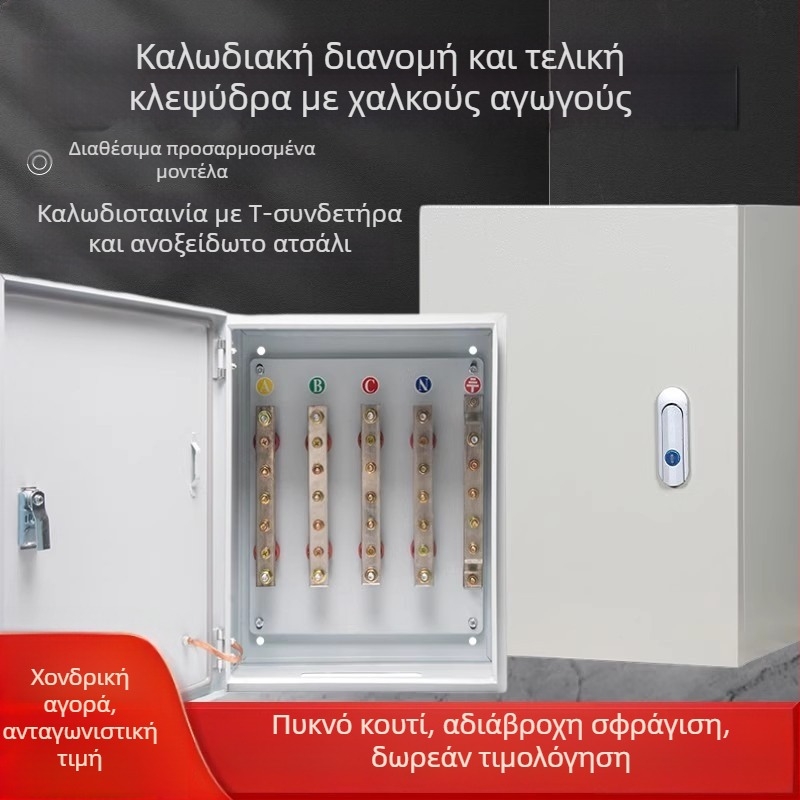 Απομονωμένο κουτί διακλάδωσης καλωδίων με Τ-διακλάδωση και χαλκού μπάρα, επιτοίχια εγκατάσταση, IP40, περίβλημα από χάλυβα ψυχρής έλασης, προσαρμογή κατόπιν παραγγελίας