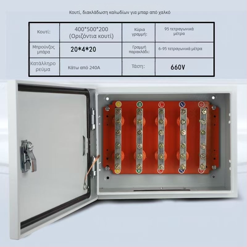 Απομονωμένο κουτί διακλάδωσης καλωδίων με Τ-διακλάδωση και χαλκού μπάρα, επιτοίχια εγκατάσταση, IP40, περίβλημα από χάλυβα ψυχρής έλασης, προσαρμογή κατόπιν παραγγελίας