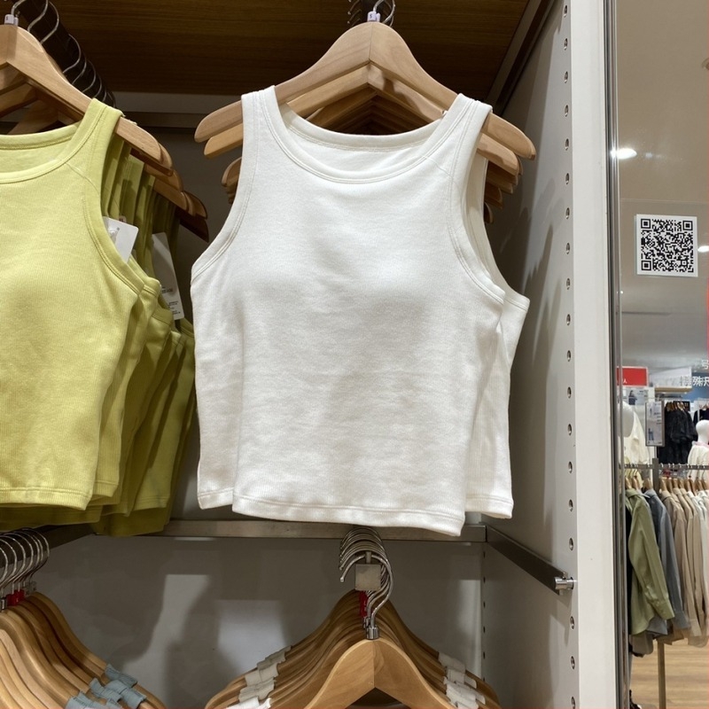 Βαμβακερή T‑shirt χωρίς μανίκια, στρογγυλή λαιμόκοψη, στενή γραμμή, κοντό μήκος, καλοκαίρι 2024