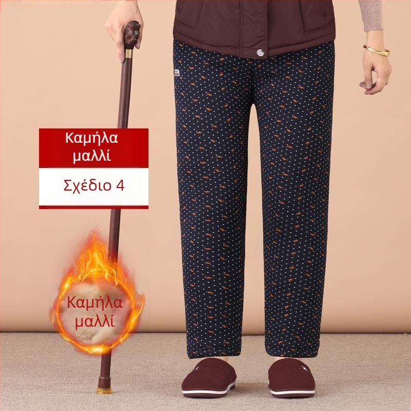 Θερμικά παντελόνια από Chenille βαμβάκι για ηλικιωμένες γυναίκες, ψηλή μέση, στενή γραμμή φθινόπωρο-χειμώνας