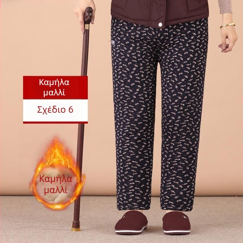 Θερμικά παντελόνια από Chenille βαμβάκι για ηλικιωμένες γυναίκες, ψηλή μέση, στενή γραμμή φθινόπωρο-χειμώνας