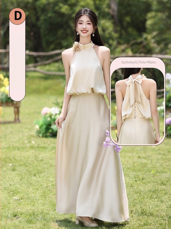 Φόρεμα παρανυφάδας σε φρέσκια και γλυκιά γραμμή, χωρίς μανίκια, μεσαία μέση, μαρκερισμένο πολυεστερικό ύφασμα