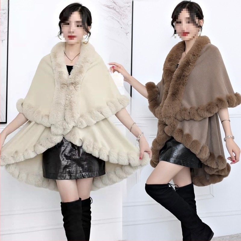 Γυναικείος καρντάγκαν με ψεύτικη γούνα αλεπούς, διπλό στρώμα, μεσαίου μήκους, από ακρυλικό ύφασμα