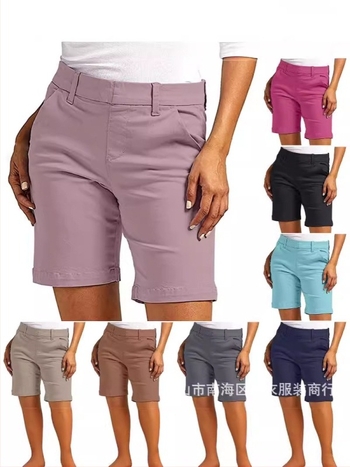 Γυναικείες Capri παντελόνες από Twill με τσέπες, μέση στη μέση, ίσια γραμμή