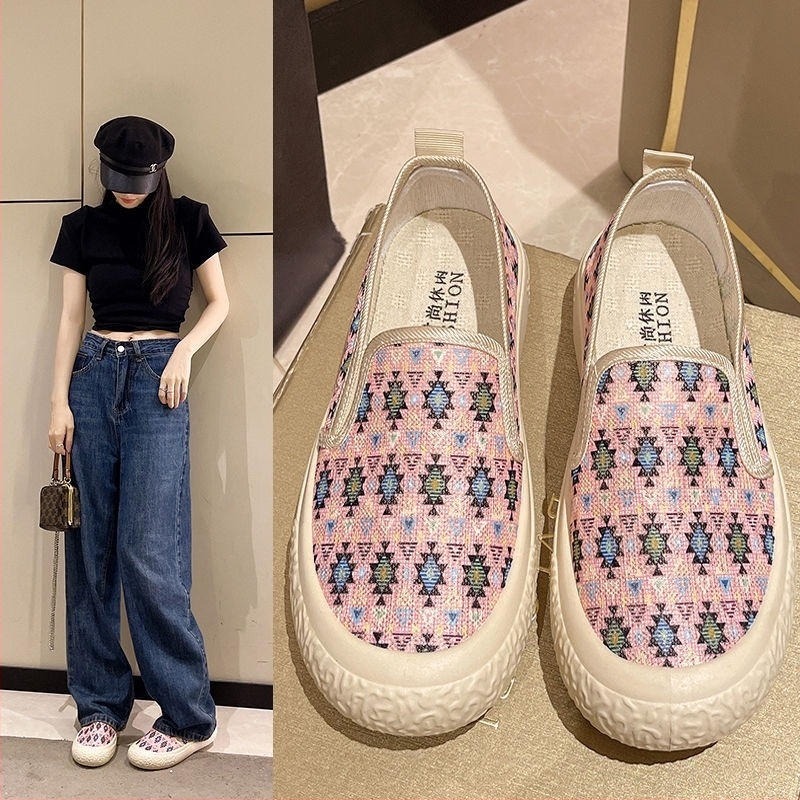 Γυναικεία Slip-On παπούτσια με δίχτυωτό άνω, σε στυλ ψαρομάρ, αναπνέοντα και ελαφριά, με συνθετικό σόλα, μυτερή μύτη, βαμβακερή επένδυση εσωτερικά