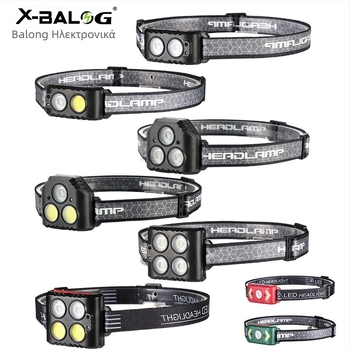 Φακός κεφαλής COB LED, USB επαναφορτιζόμενος, για υπαίθρια αθλήματα, δέσμη 50 μ., αυτονομία 3–6 ωρών, ελαστικό λουρί κεφαλής