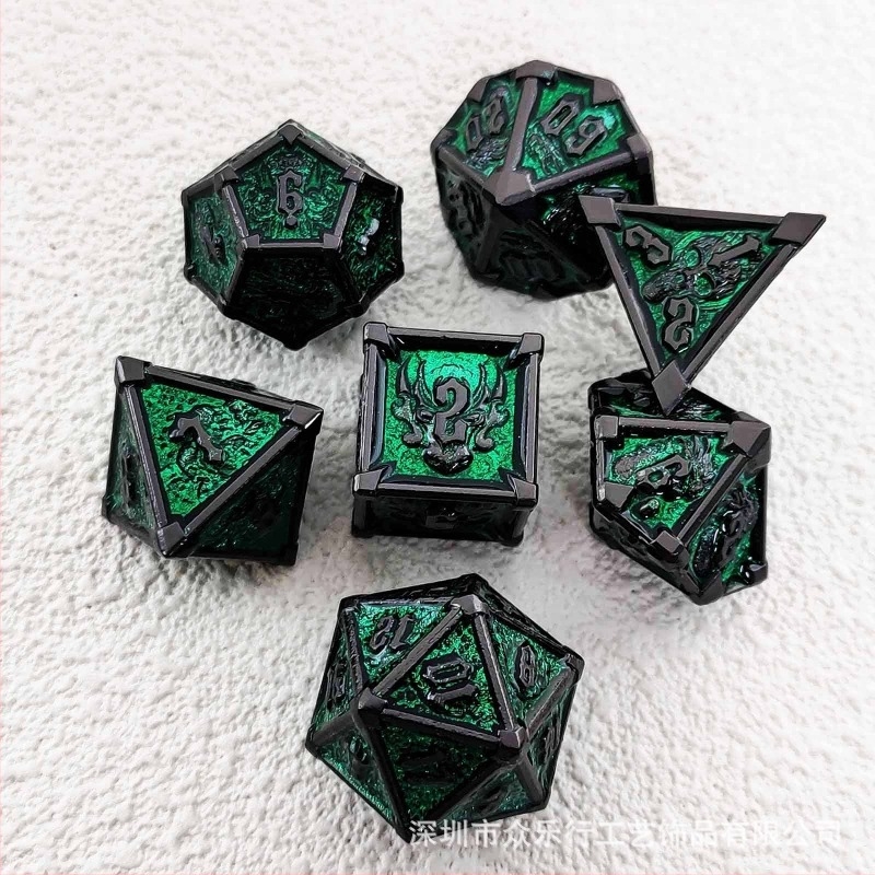 Σετ 7 ζάρια από κράμα ψευδαργύρου με στρογγυλεμένες γωνίες για D&D επιτραπέζιο RPG