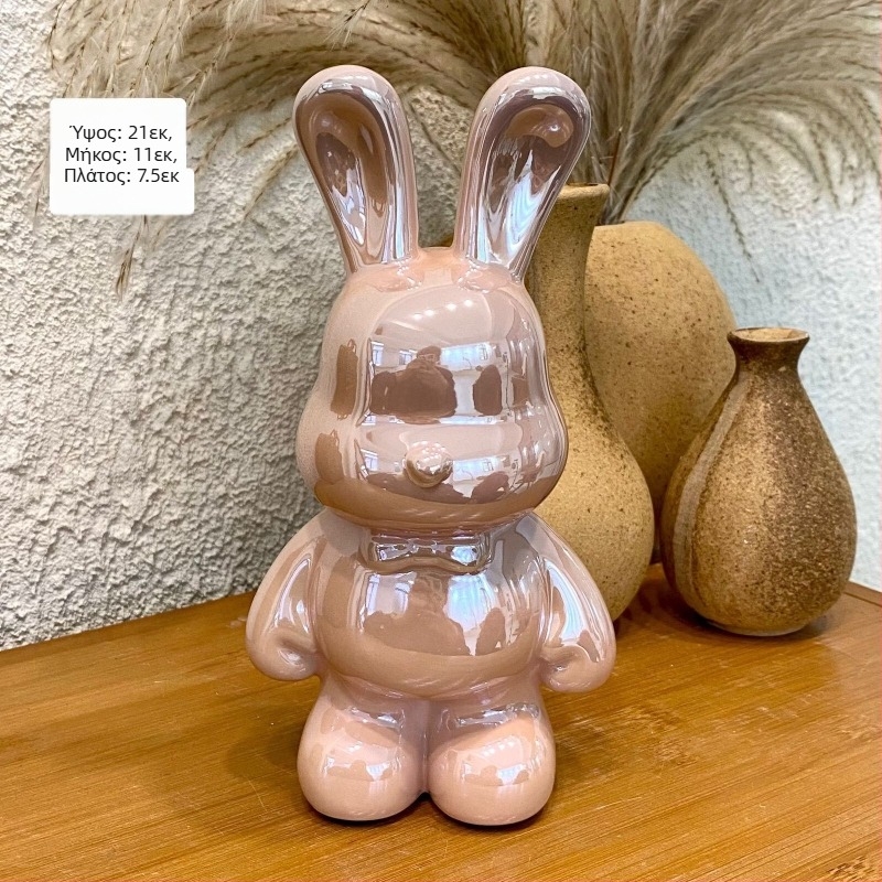 Κεραμικό διακοσμητικό λαγουδάκι-κουμπαρά για το σαλόνι — απλός μοντέρνος σχεδιασμός, ηλεκτροπλατιωμένη επιφάνεια, δώρο γενεθλίων