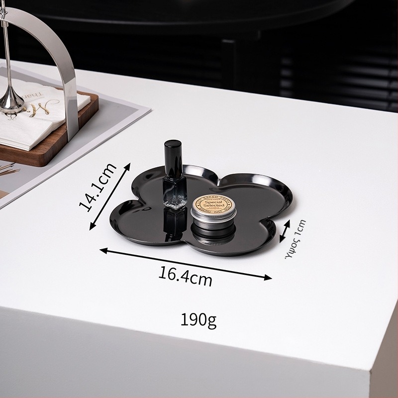 Δίσκος αποθήκευσης κοσμημάτων από ανοξείδωτο ατσάλι, σε σχήμα λουλουδιού – επιτραπέζιος διακοσμητικός δίσκος με τετράφυλλο σχέδιο, ελαφρύς πολυτελής, ηλεκτροπλατίωση