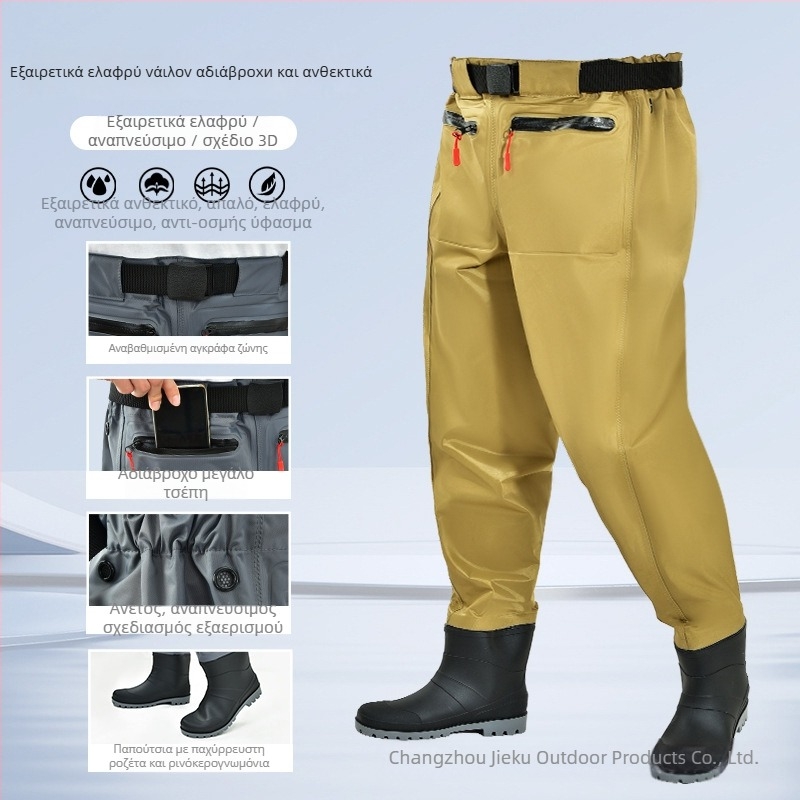 Αδιάβροχο σετ για ψάρεμα μέσης μήκους με μποτάκια – ελαφρύ, UV προστασία, αντοχή στον άνεμο, ανθεκτικό στη φθορά, απομάκρυνση υγρασίας, ύφασμα από χημικές ίνες για άνδρες