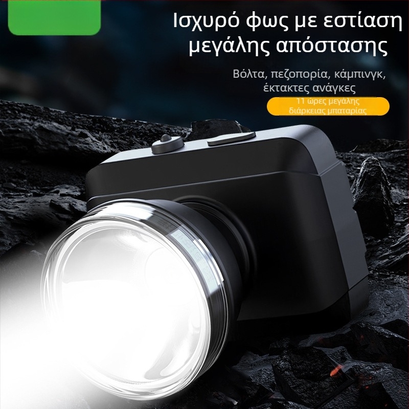 LED επαναφορτιζόμενος φακός κεφαλής για υπαίθριες δραστηριότητες – εμβέλεια 100–200 μέτρα, διάρκεια φωτισμού 5–9 ωρών