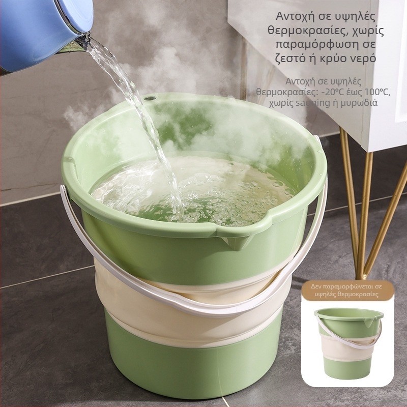 Αναδιπλούμενος κάδος νερού για κατασκήνωση — υλικό ΤΠΕ, στρογγυλό σχήμα, λαβή δραστηριοτήτων, συμβατό με κρύο και ζεστό νερό