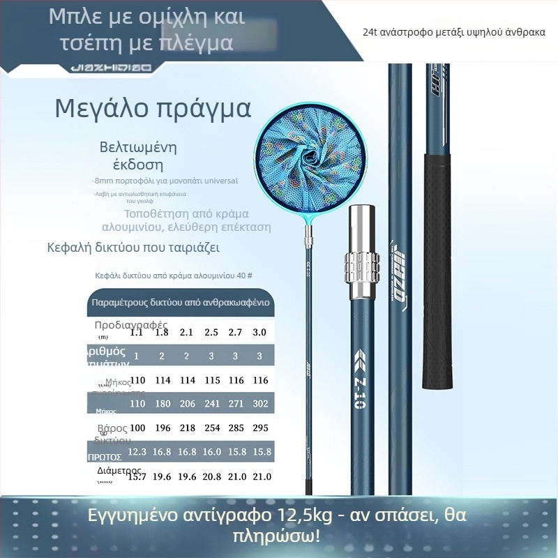 Καρβονική ράβδος αλιείας με δίχτυ – τηλεσκοπική ράβδος και κεφαλή διχτυού, πλήρες σετ, λεπτό πλέγμα