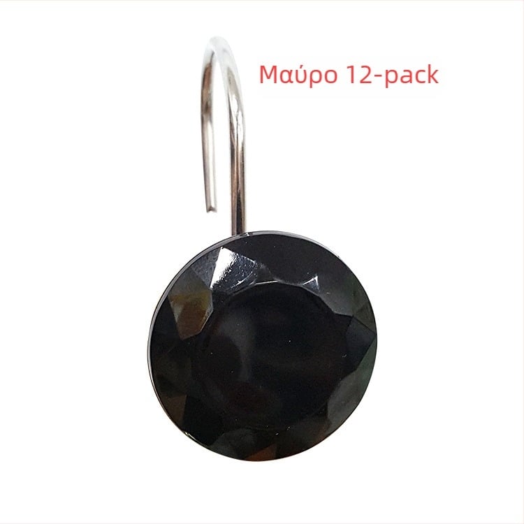 Σετ 12 διαφανείς ακρυλικοί γάντζοι κουρτίνας ντους με κρύσταλλα, μοντέρνος σχεδιασμός για μπάνιο