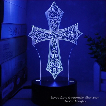 3D νυχτερινό φως με σχεδιασμό σταυρού, LED, ακρυλικό φωτιστικό κάλυμμα, τροφοδοσία από πρίζα ή μπαταρία, έλεγχος αφής