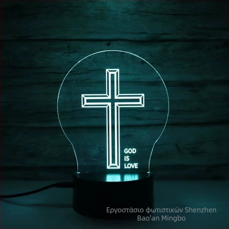 3D νυχτερινό φως με σχεδιασμό σταυρού, LED, ακρυλικό φωτιστικό κάλυμμα, τροφοδοσία από πρίζα ή μπαταρία, έλεγχος αφής