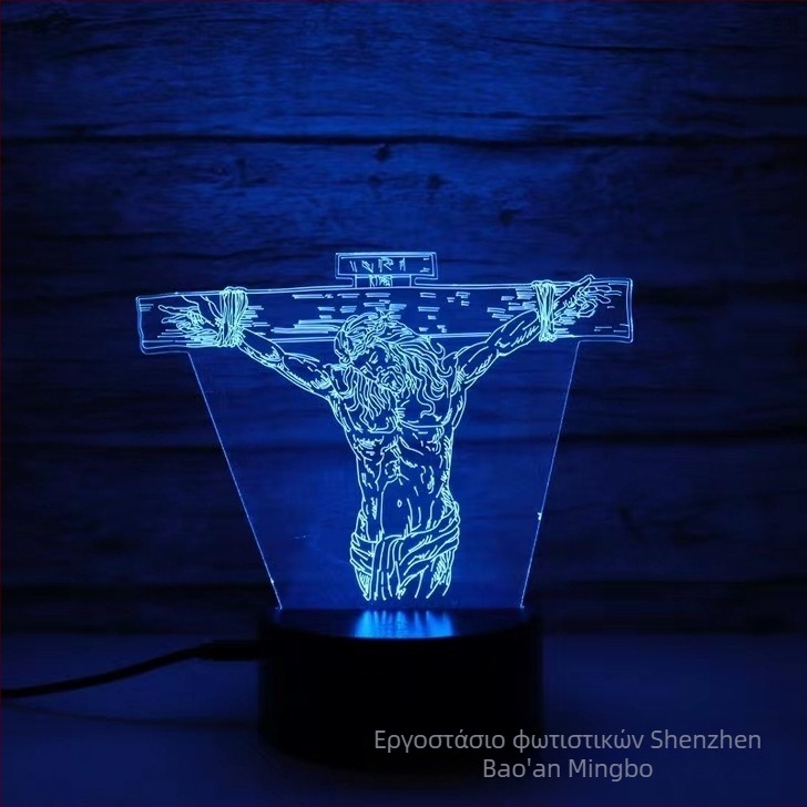 3D νυχτερινό φως με σχεδιασμό σταυρού, LED, ακρυλικό φωτιστικό κάλυμμα, τροφοδοσία από πρίζα ή μπαταρία, έλεγχος αφής