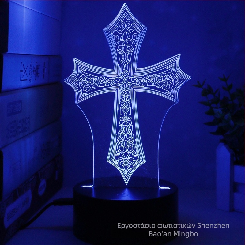 3D νυχτερινό φως με σχεδιασμό σταυρού, LED, ακρυλικό φωτιστικό κάλυμμα, τροφοδοσία από πρίζα ή μπαταρία, έλεγχος αφής