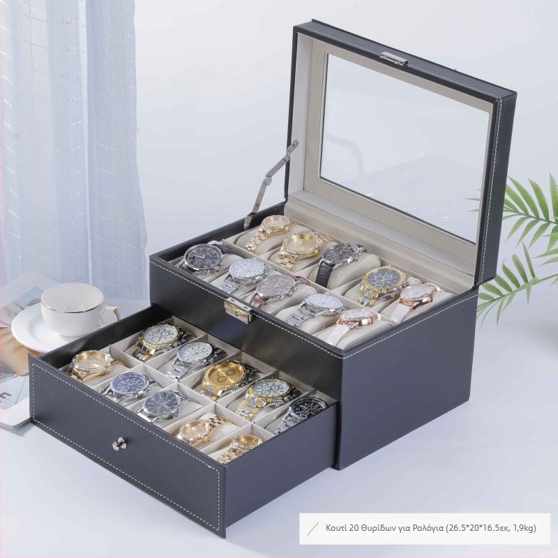 Κουτί αποθήκευσης ρολογιών, προσωποποιημένο δερμάτινο, ορθογώνιο, πολυεπίπεδη κατασκευή, κατάλληλο για δώρο