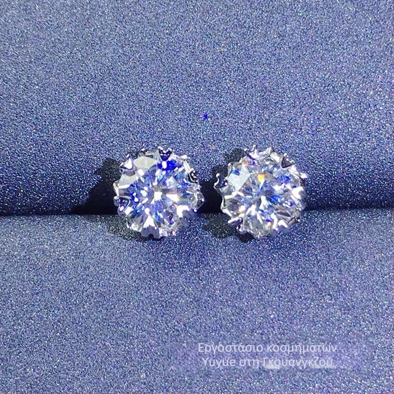 Moissanite Stud σκουλαρίκια, Ασήμι S925 σε επίστρωση, Στρογγυλός σχήματος, Eight Hearts and Eight Arrows Κοπή, Unisex