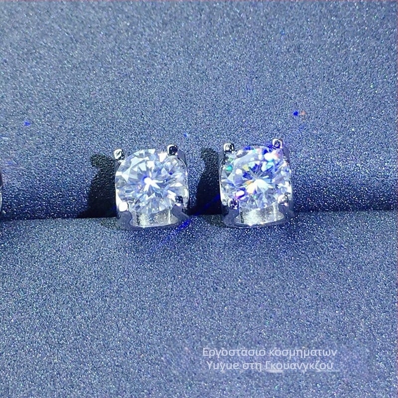 Moissanite Stud σκουλαρίκια, Ασήμι S925 σε επίστρωση, Στρογγυλός σχήματος, Eight Hearts and Eight Arrows Κοπή, Unisex