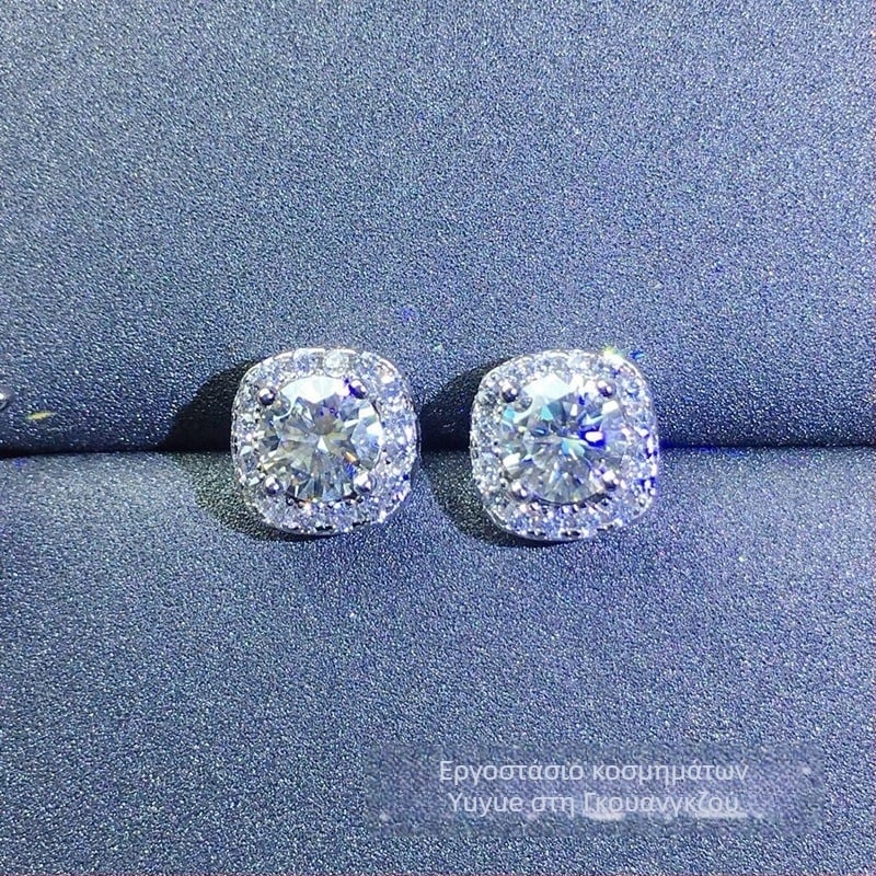Moissanite Stud σκουλαρίκια, Ασήμι S925 σε επίστρωση, Στρογγυλός σχήματος, Eight Hearts and Eight Arrows Κοπή, Unisex