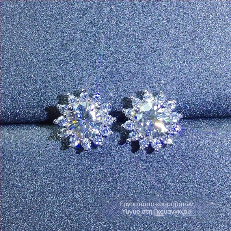 Moissanite Stud σκουλαρίκια, Ασήμι S925 σε επίστρωση, Στρογγυλός σχήματος, Eight Hearts and Eight Arrows Κοπή, Unisex