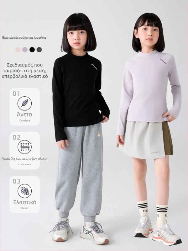 Κοριτσίστικη βασική μπλούζα με μισουψηλό γιακά, ραγκλάν μακριά μανίκια, ριγέ σχέδιο, 92% πολυεστέρας, βελούδινη απαλή υφή