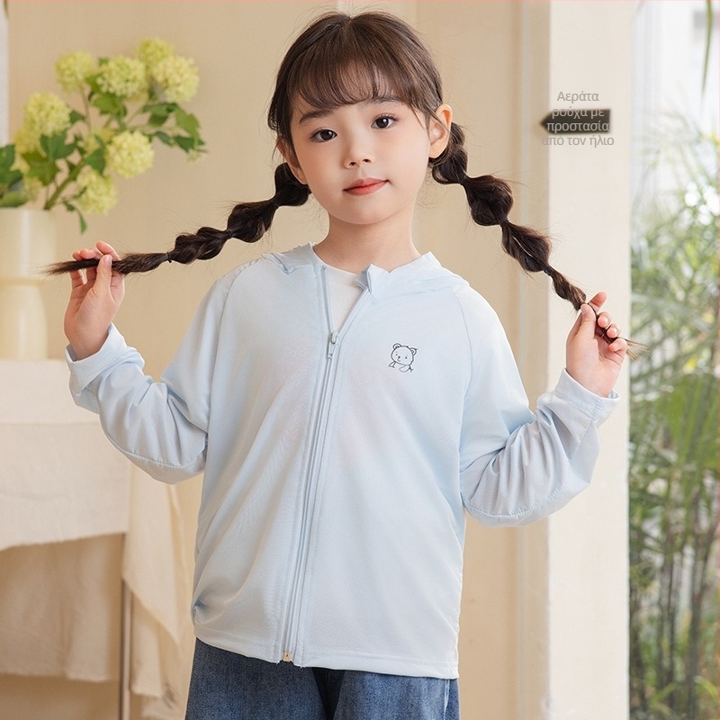 Κοριτσίστικο μπλουζάκι με UV προστασία από Ice Silk, με κουκούλα και επένδυση από σπάντεξ, για ηλικίες 4–6 ετών