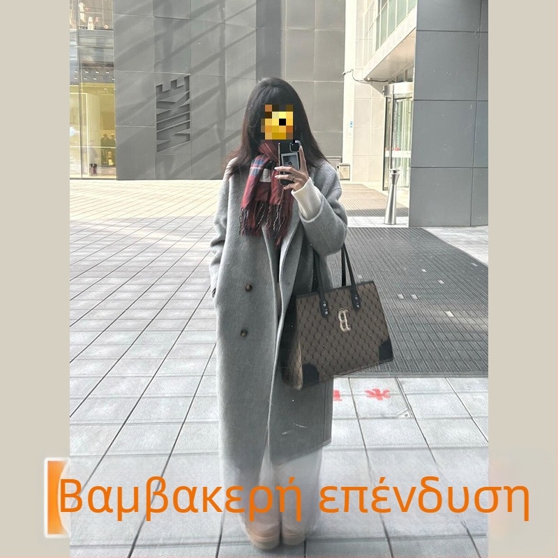 Παλτό μαλλιού μεσαίου μήκους, διπλό κούμπωμα, παχύ, στυλ Ιαπωνικό-Κορεάτικο χαλαρό