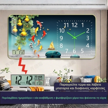 Ρολόι τοίχου με μηχανικό κίνησης, αναλογικό καντράν με αριθμούς, φωτιζόμενο στο σκοτάδι, μονής όψης, τροφοδοσία με μπαταρίες