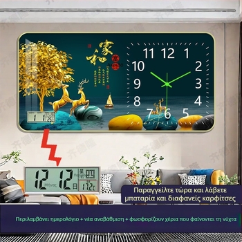 Ρολόι τοίχου με μηχανικό κίνησης, αναλογικό καντράν με αριθμούς, φωτιζόμενο στο σκοτάδι, μονής όψης, τροφοδοσία με μπαταρίες