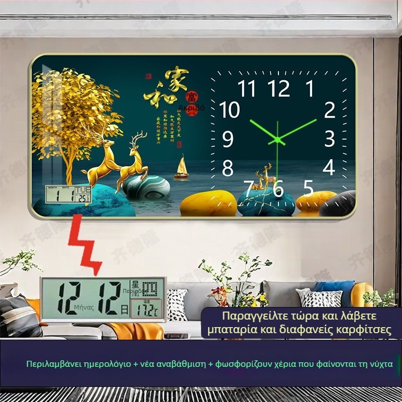 Ρολόι τοίχου με μηχανικό κίνησης, αναλογικό καντράν με αριθμούς, φωτιζόμενο στο σκοτάδι, μονής όψης, τροφοδοσία με μπαταρίες