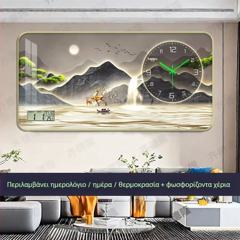 Ρολόι τοίχου με μηχανικό κίνησης, αναλογικό καντράν με αριθμούς, φωτιζόμενο στο σκοτάδι, μονής όψης, τροφοδοσία με μπαταρίες