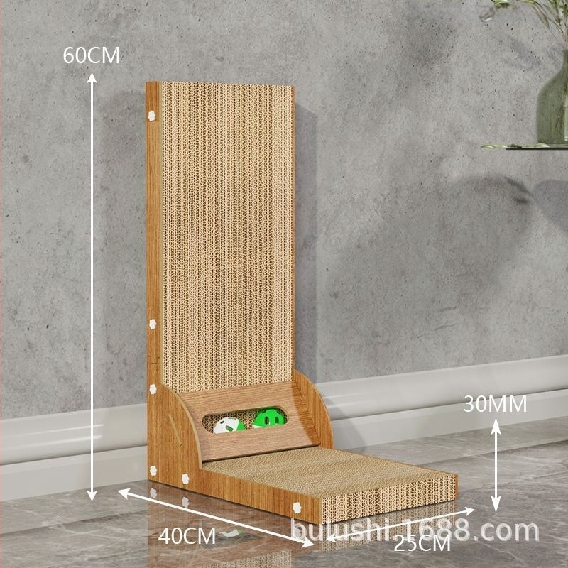 Ξύστρα γάτας σε σχήμα L, μεγάλος, κατακόρυφη, με μπάλα παιχνιδιού, ανθεκτική στη φθορά, από κυματοειδές χαρτόνι