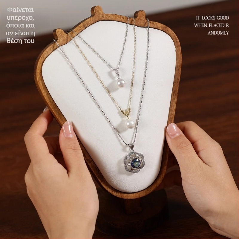 Δίσκος κολιέ από ξύλο με υφή καρυδιάς — επιτραπέζιο εκθετήριο κοσμημάτων, μοντέρνο μινιμαλιστικό στυλ, 1 επίπεδο