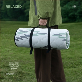 Εξωτερική πτυσσόμενη επιφάνεια κατασκήνωσης – παχιά, αντιολισθητική, ανθεκτική στη υγρασία και αδιάβροχη, αναδιπλούμενη; Υλικό: ίνες πολυεστέρα; Κατάλληλη για 4–6 ατόμων
