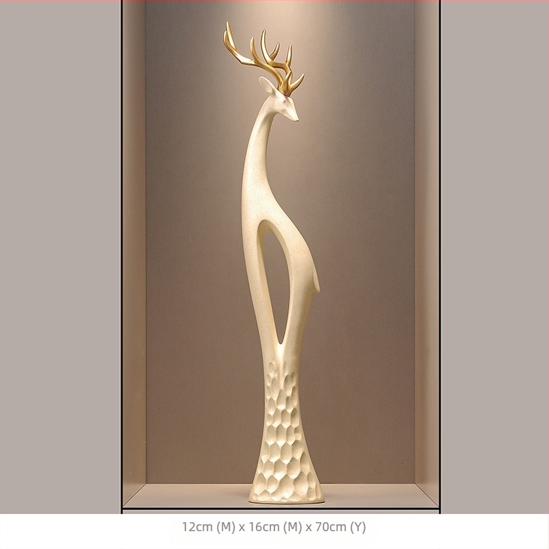 Γλυπτό ελαφιού από ρητίνη για το χολ, λεπτό κάθετο σχέδιο, απλός και μοντέρνος διακοσμητικός για το σαλόνι, χειροποίητο