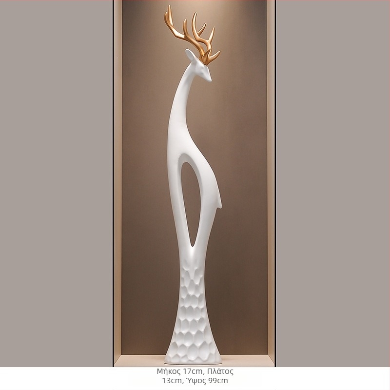 Γλυπτό ελαφιού από ρητίνη για το χολ, λεπτό κάθετο σχέδιο, απλός και μοντέρνος διακοσμητικός για το σαλόνι, χειροποίητο