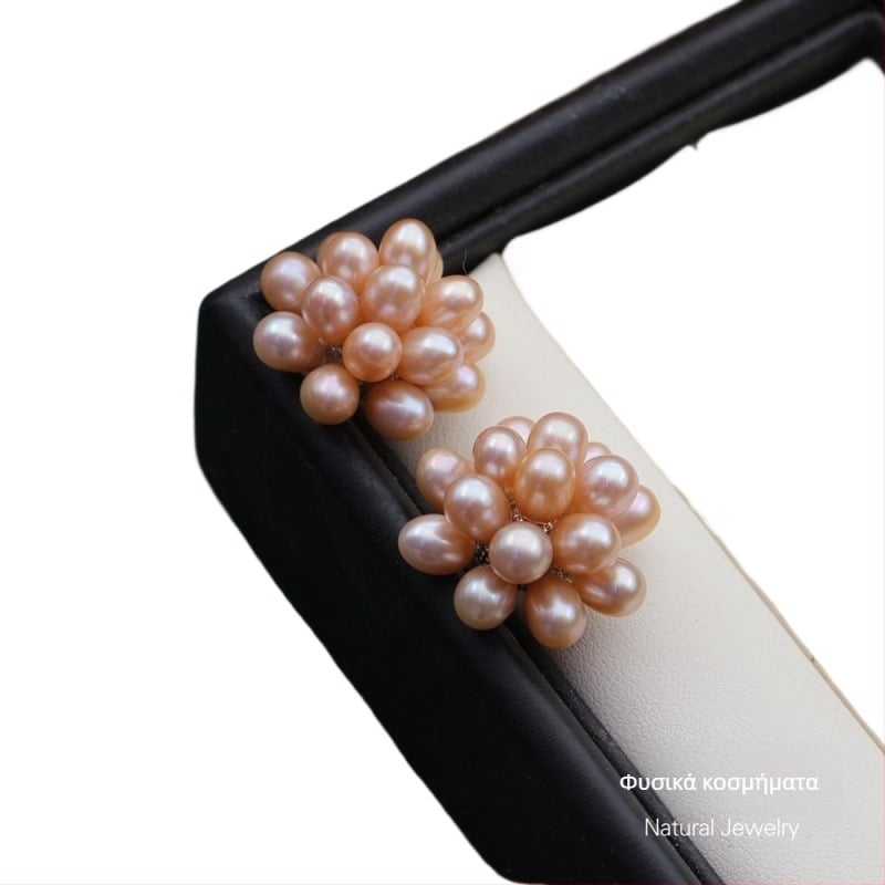 Σκουλαρίκια με φυσικά γλυκού νερού μαργαριράρια, χειροποίητη πλεκτή σφαίρα σε σχήμα λουλουδιού, ποπκορν στυλ κοσμήματα