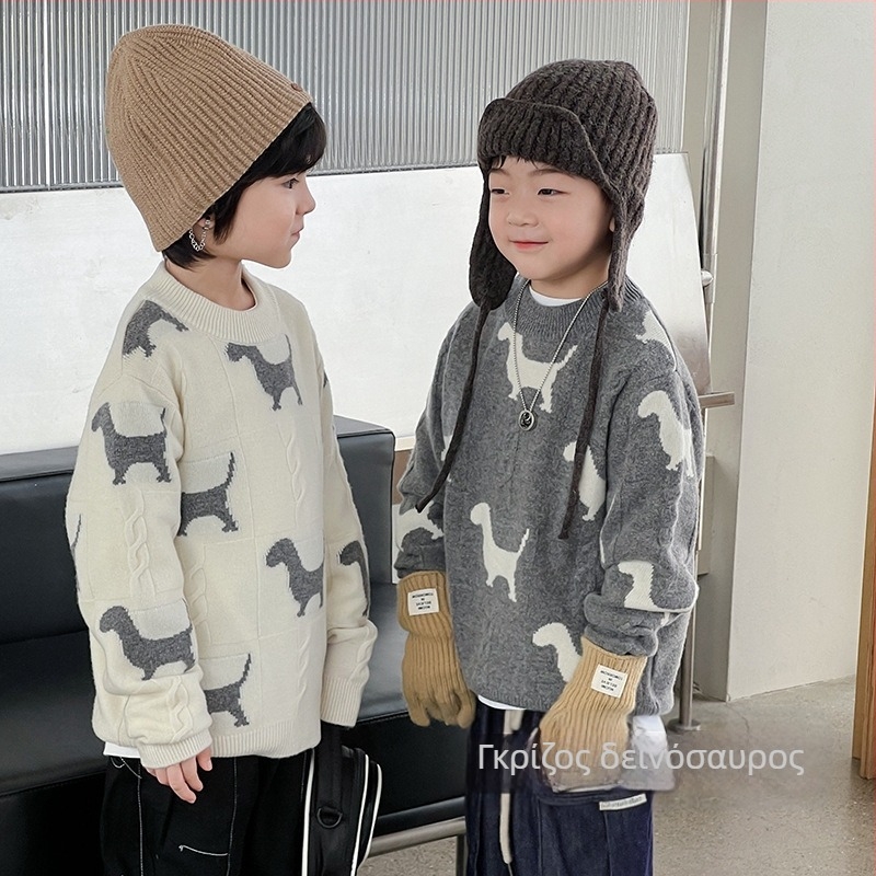 Παιδικό πουλόβερ μαλλί σε κορεατικό στυλ, γύρος λαιμού, μακριά μανίκια, μονοχρωματικό σχέδιο, για παιδιά 3–8 ετών, χειμώνας