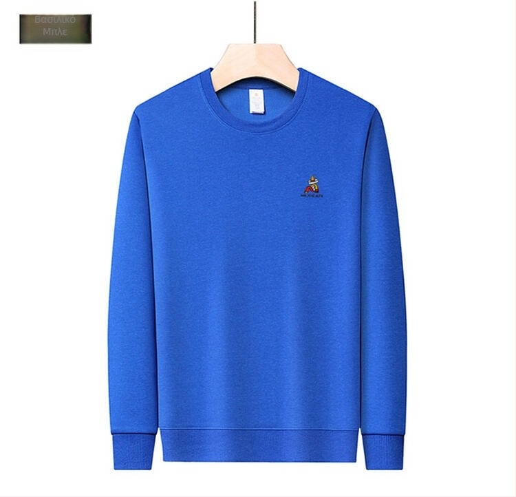 Ανδρικό βαμβακερό πουλόβερ με μακρύ μανίκι και στρογγυλή λαιμόκοψη, κέντημα για άνοιξη και φθινόπωρο