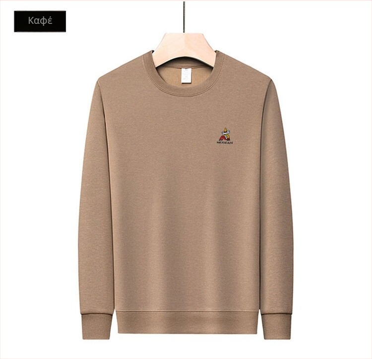 Ανδρικό βαμβακερό πουλόβερ με μακρύ μανίκι και στρογγυλή λαιμόκοψη, κέντημα για άνοιξη και φθινόπωρο